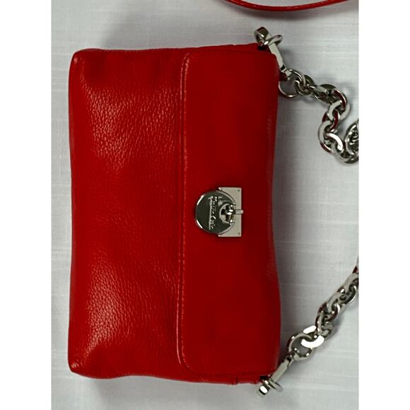 Calvin Klein Red Crossbody Bag / Wallet w Flap, Leather, Gold Chain, Lock Logo - Picture 10 of 12